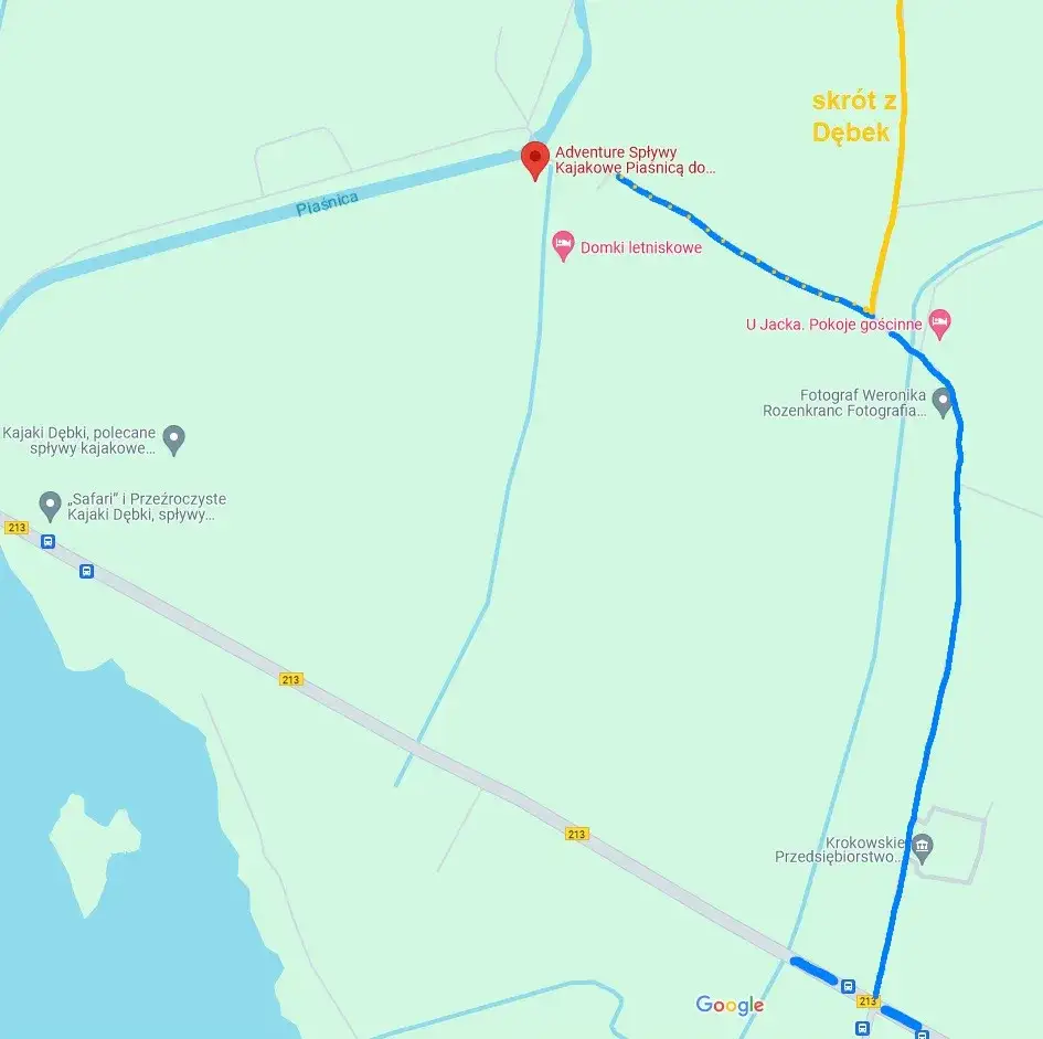Mapa trasy spływu Piaśnicą z Żarnowca do Dębek