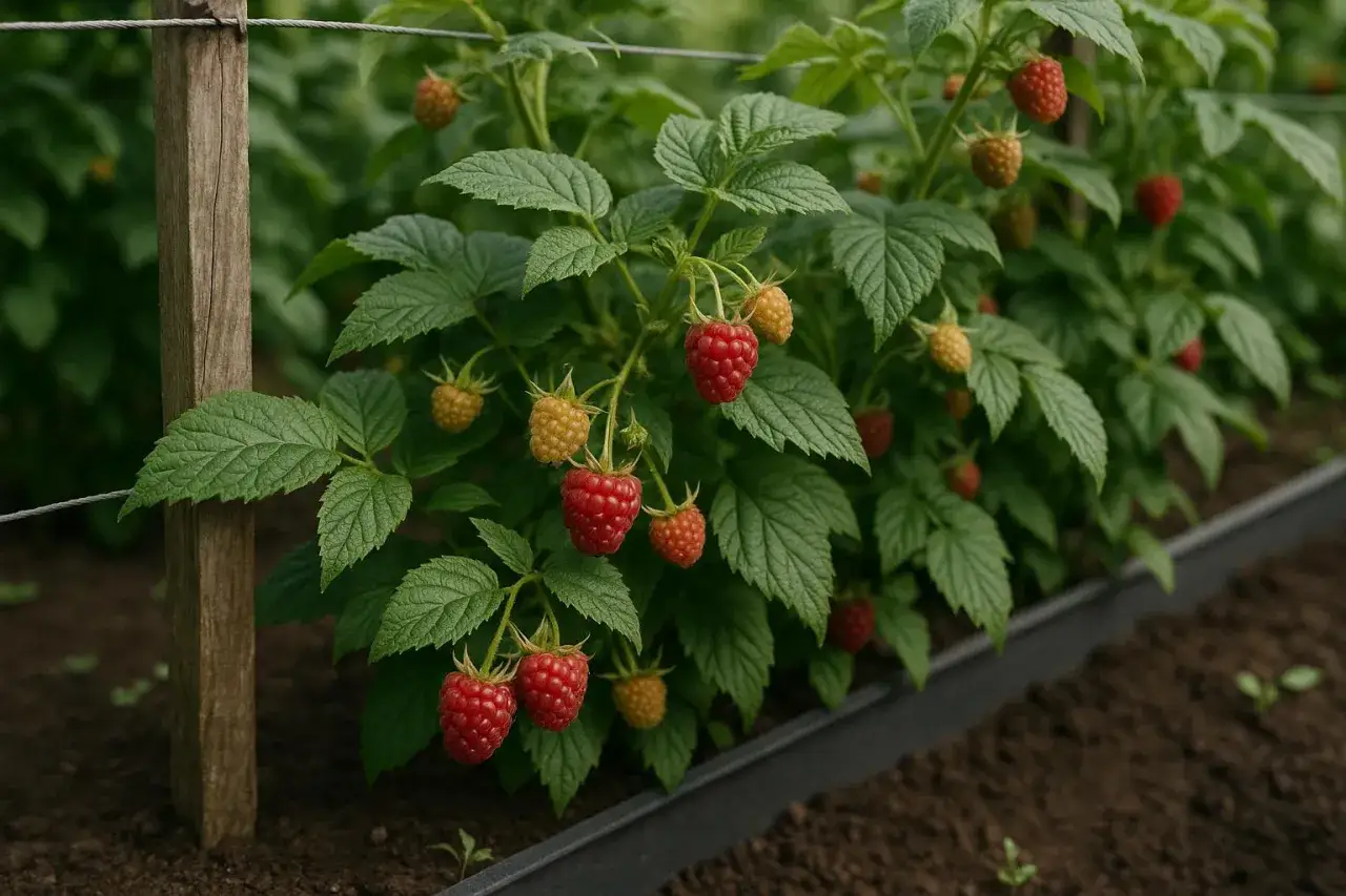 Maliny dojrzewają na krzaku. Dobra ziemia do malin to klucz do obfitych plonów.