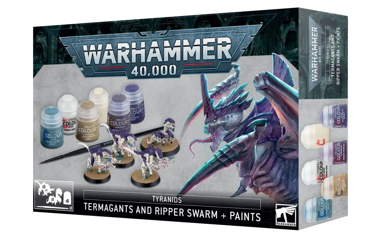 Warhammer zestaw startowy z potężnym Tyranidem, Termagantami i farbkami Citadel. Idealny do rozpoczęcia przygody z malowaniem!
