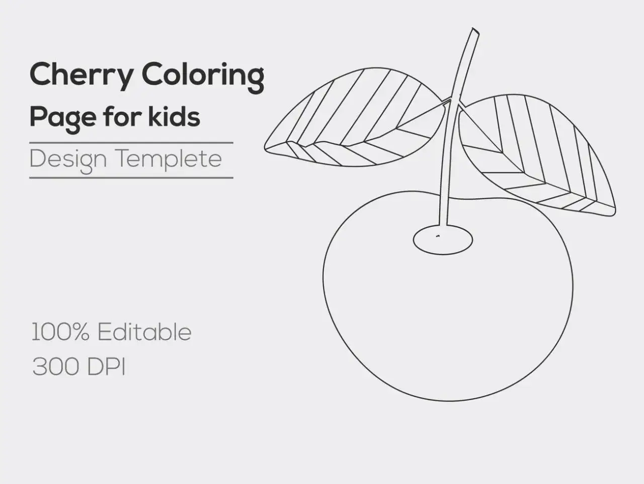 Dibujo de cerezas para colorear, ideal para ni&ntilde;os. Dise&ntilde;o simple y editable.