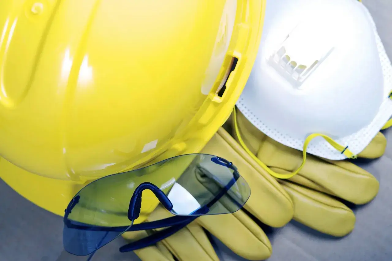 Casco amarillo, guantes, mascarilla y gafas de seguridad. ¡No olvides revisar la caducidad de tus epis antes de usarlos!