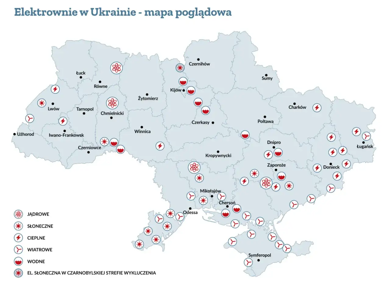 Mapa elektrowni jądrowych Ukraina