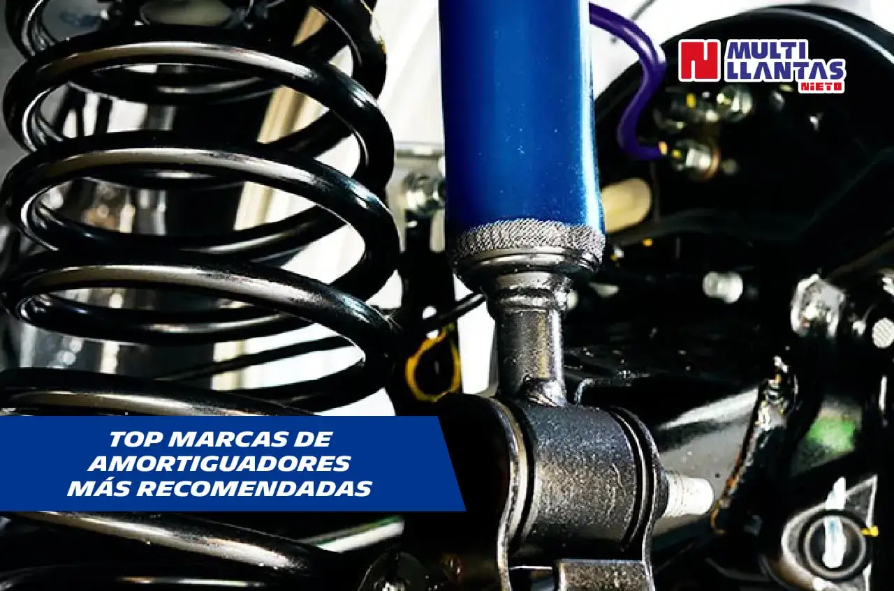 Primer plano de un amortiguador azul y resorte negro. Busca amortiguadores Sachs opiniones para mejorar tu coche.