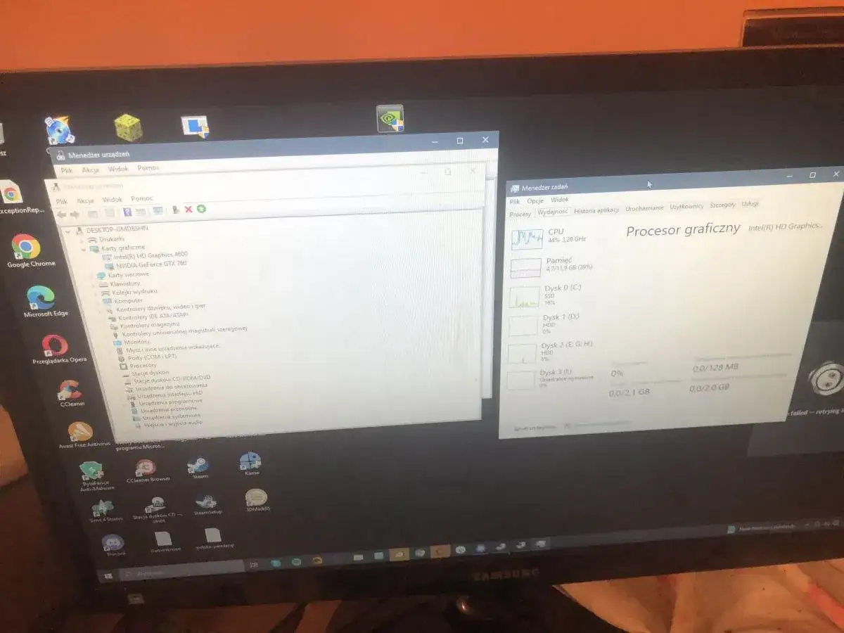 Menedżer urządzeń Windows karta graficzna, GPU-Z screen