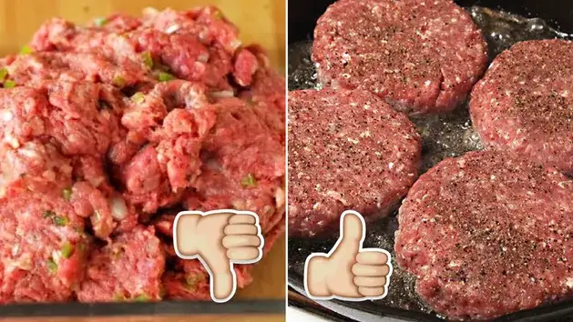 suchy, rozpadający się burger wołowy błąd w przygotowaniu