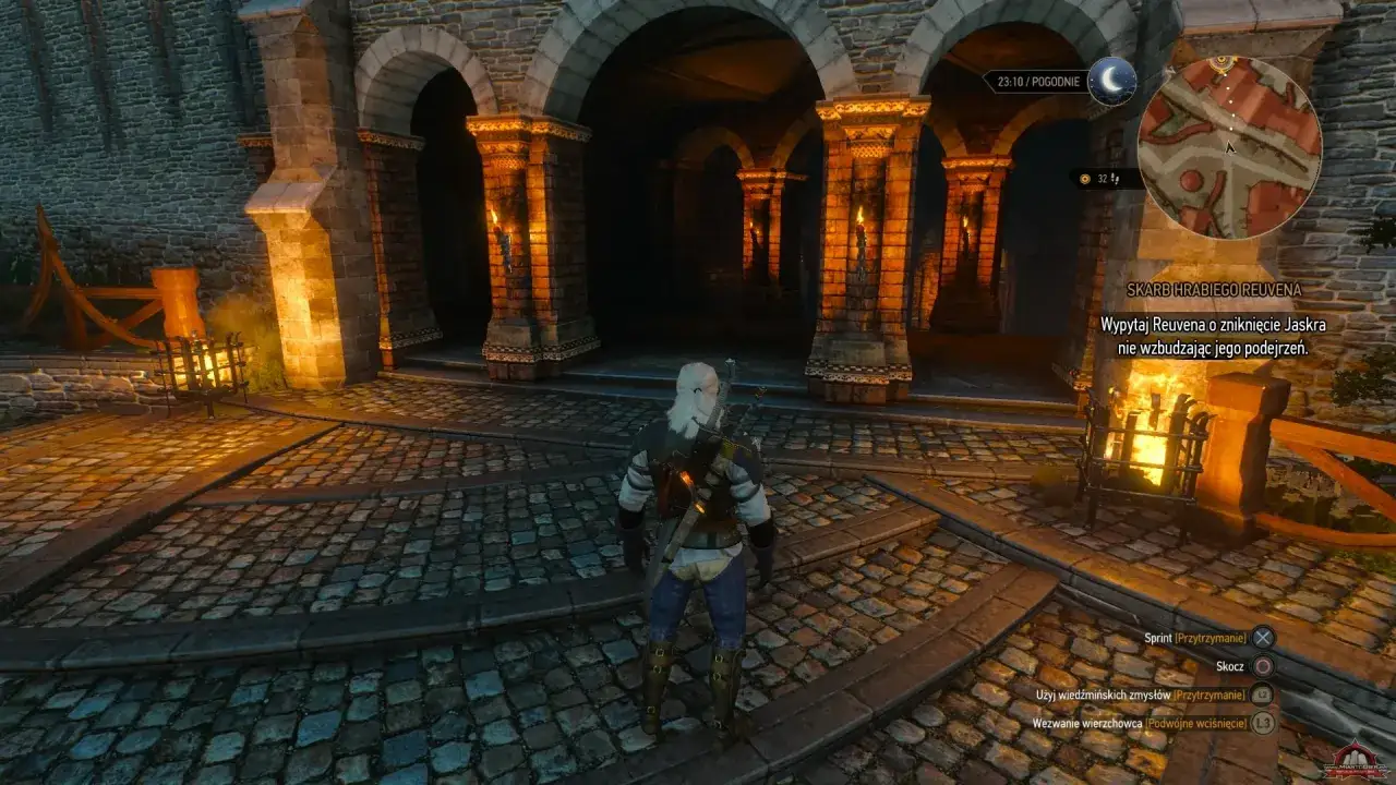 Geralt stoi przed wejściem do podziemi, gdzie ukryty jest skarb hrabiego Reuvena. Czeka go trudne zadanie.