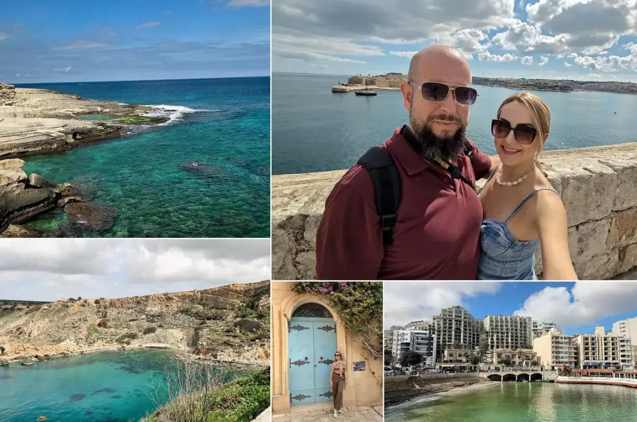 Malta: piękne widoki, para na tle morza. Czy na Maltę potrzebny paszport? Tak, dla obywateli spoza UE.