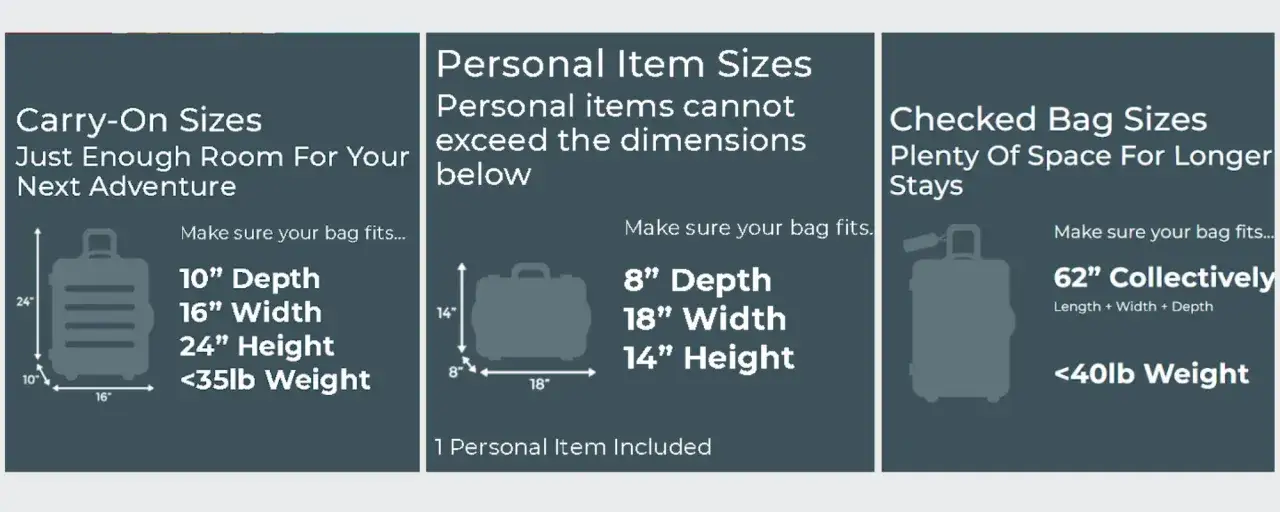 Frontier personal item size guide: 8