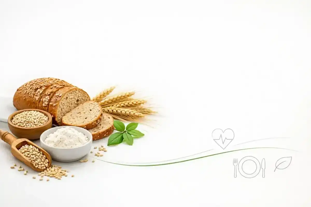 Chleb, mąka, ziarna i kłosy zbóż. Zastanawiasz się, gluten co to? To białko zawarte w zbożach, kluczowe dla wypieku pieczywa.