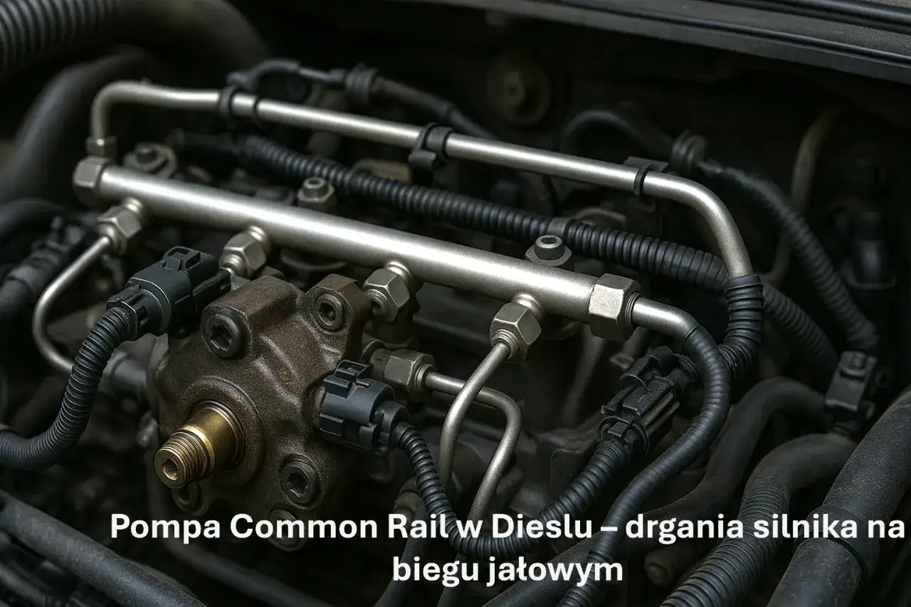 Pompa Common Rail w Dieslu. Widoczne przewody paliwowe i złącza elektryczne. Silnik może odczuwać drgania podczas przyspieszania.