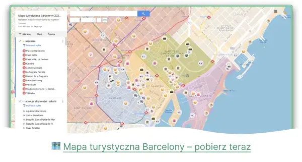 Mapa turystycznych dzielnic Barcelony
