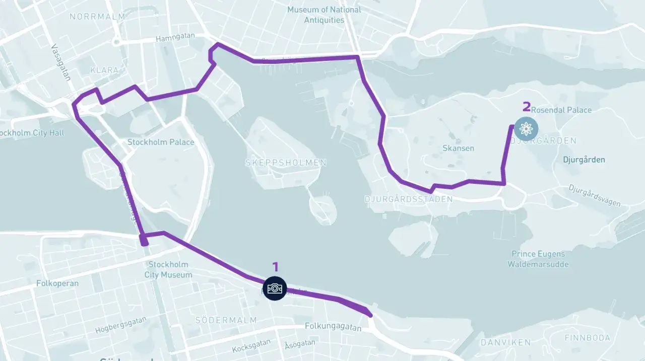 Percorso per cosa vedere a Stoccolma in 3 giorni: Municipio, Palazzo Reale, Skansen e Rosendal Palace.