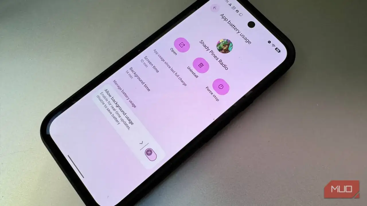 Telefonens skärm visar appbatterianvändning för