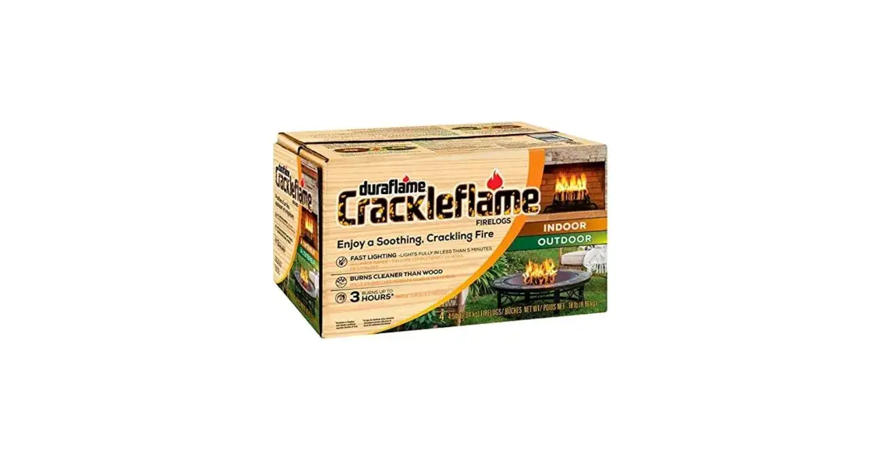 Boîte de bûches Duraflame Crackleflame pour un feu crépitant et réconfortant, intérieur ou extérieur.