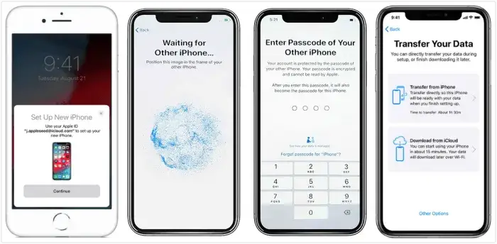 iphone szybki start transfer danych