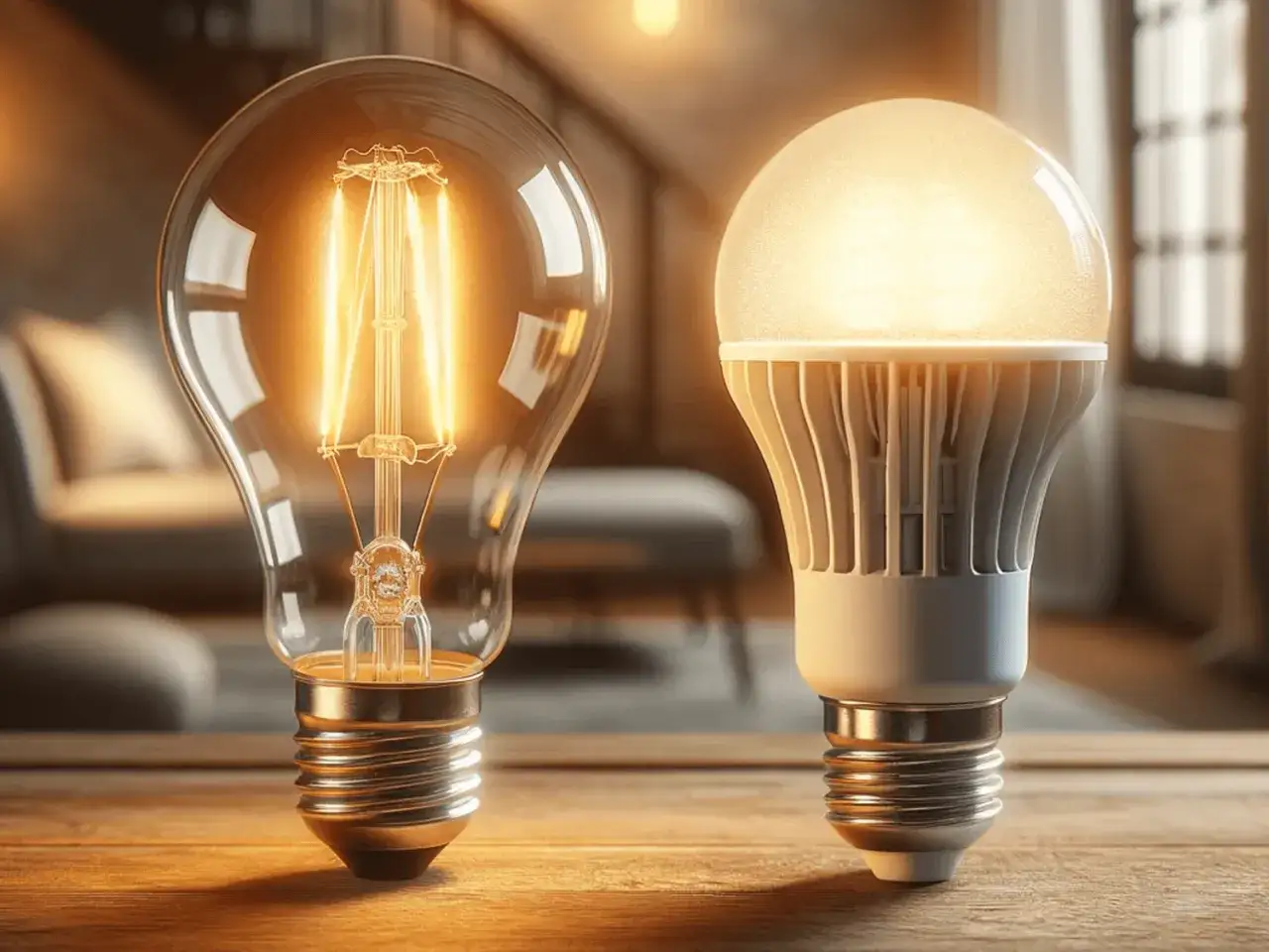 Dwie żarówki: tradycyjna żarówka Edisona i nowoczesna LED. Zastanawiasz się, ile watów ma 15w led?