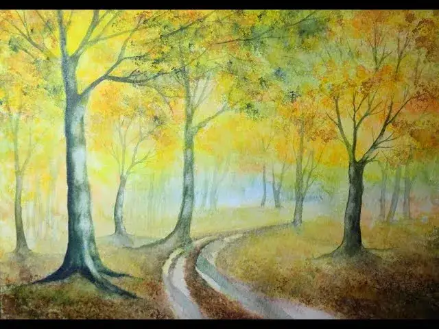 Jahreszeiten Malmotive, Herbstwald Gem&auml;lde, Fr&uuml;hlingsbl&uuml;ten Aquarell
