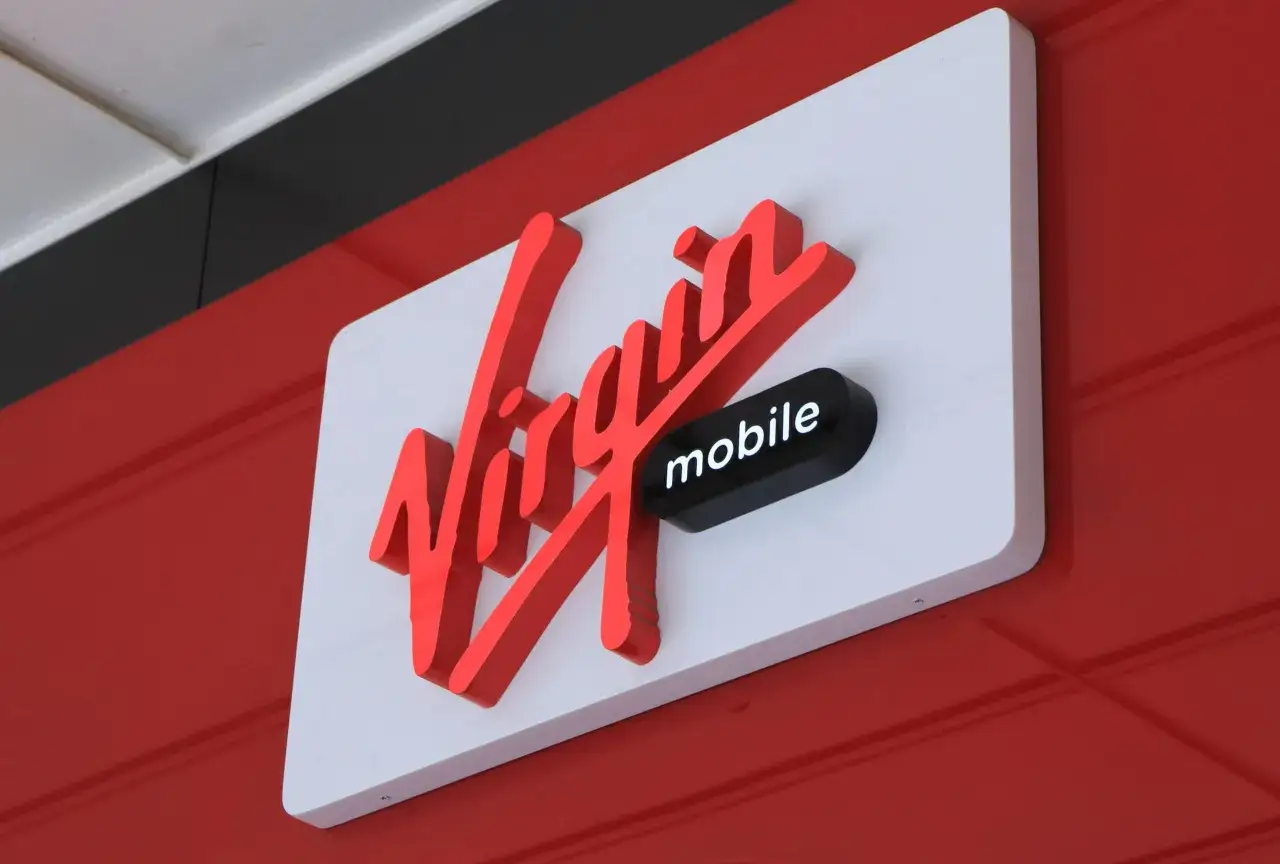Logo Virgin Mobile. Prepaid to opcja płatności, gdzie płacisz z góry za usługi, jak w Virgin Mobile.