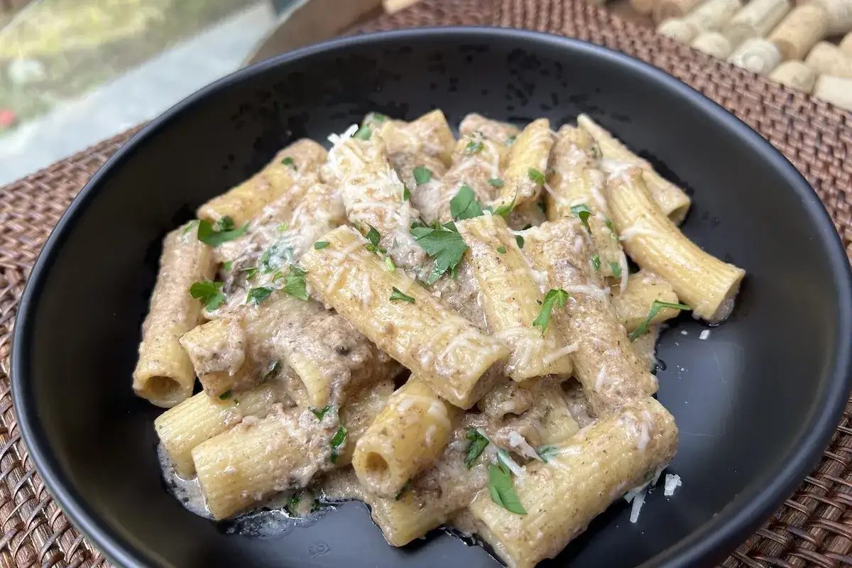 pasta con setas vegana cremosa