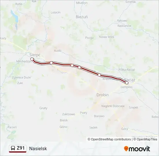 Mapa Nasielsk trasy busów