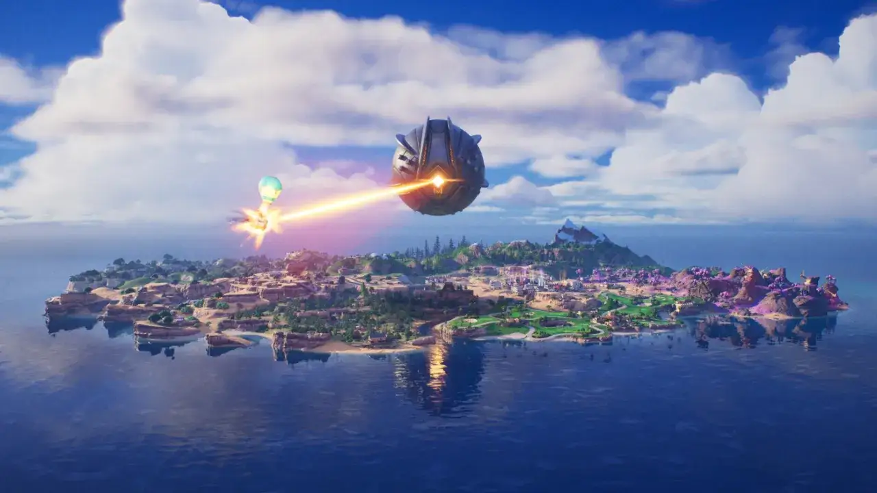 Wojna na wyspie Fortnite. Czy gra ma już tyle lat, że pamięta takie bitwy? Statek strzela do balonu.
