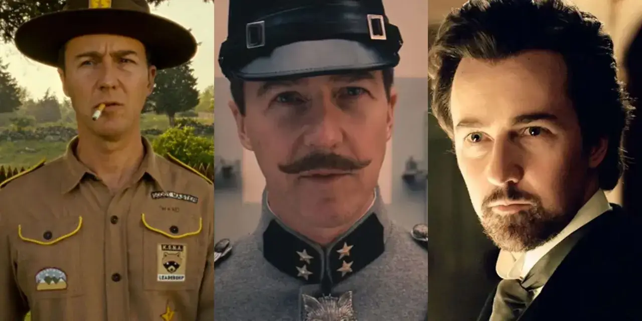 Edward Norton w rolach z filmów: jako strażnik z papierosem, oficer z wąsami i dżentelmen.