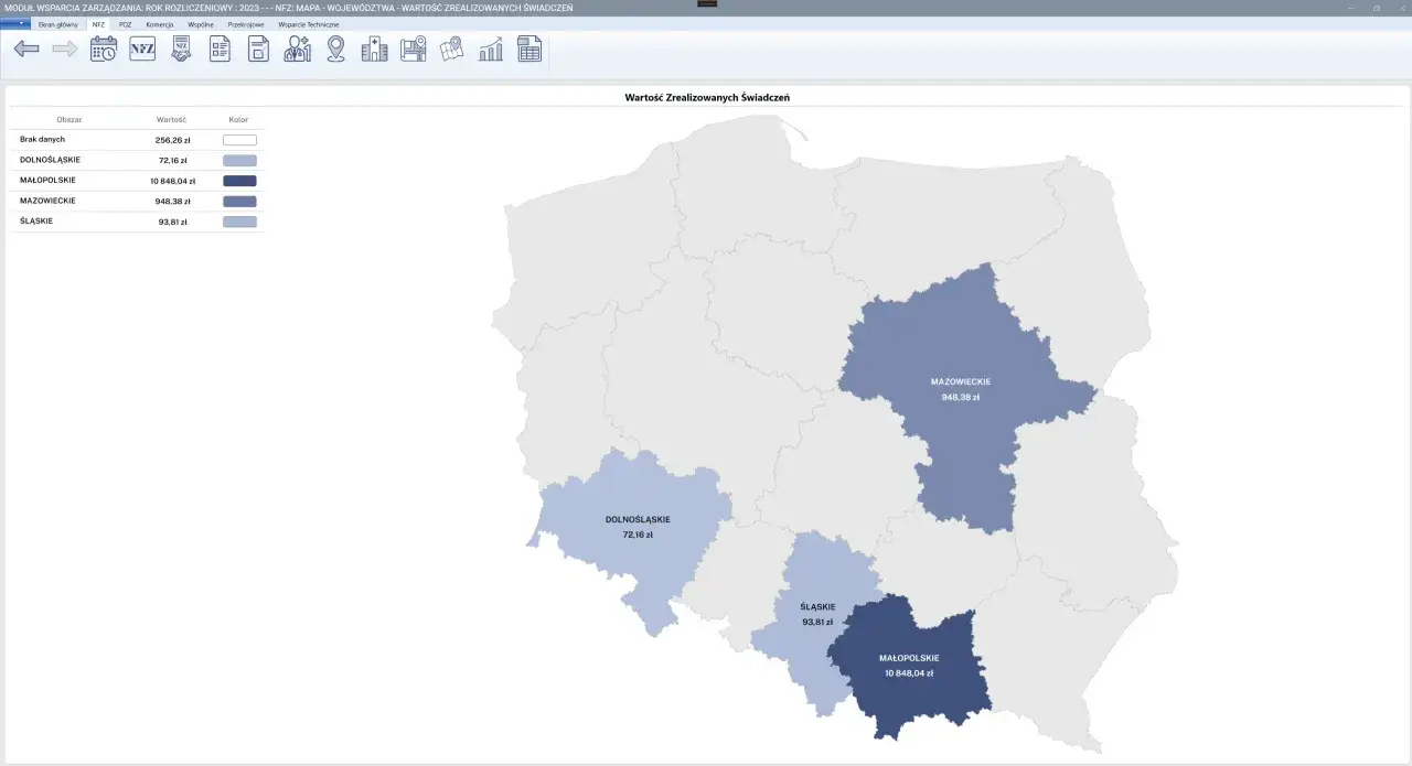 Mapa Polski z podziałem na województwa i oddziały NFZ