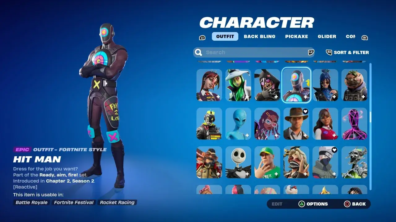 Ekran postaci w Fortnite, gdzie można zobaczyć, jak zmienić postać. Wybrany jest 