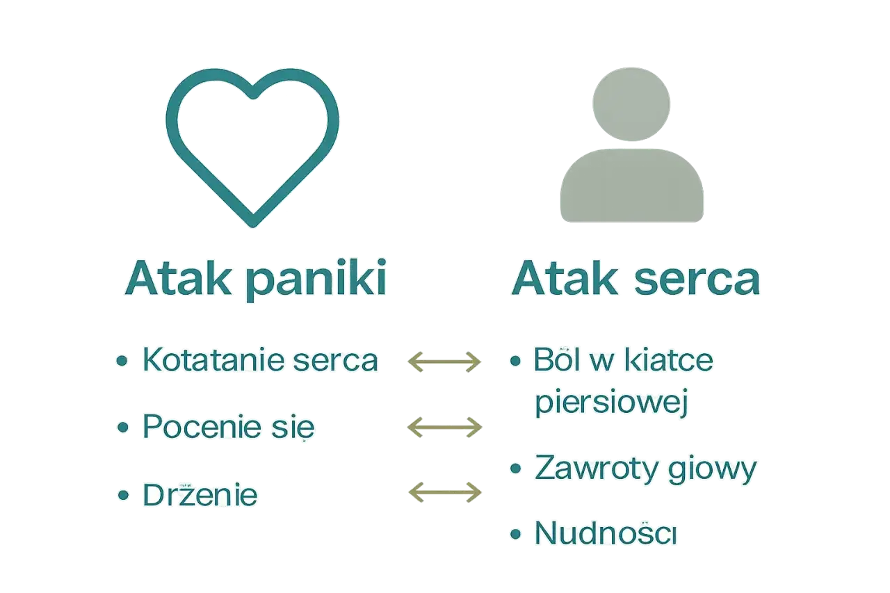 por&oacute;wnanie objaw&oacute;w ataku paniki i zawału serca