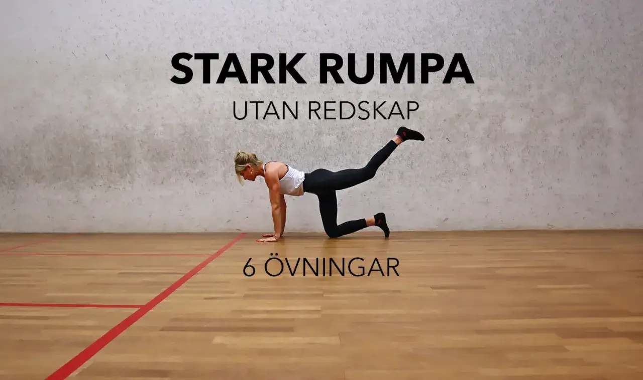 Kvinna utför frog pumps på gymgolv. Text: