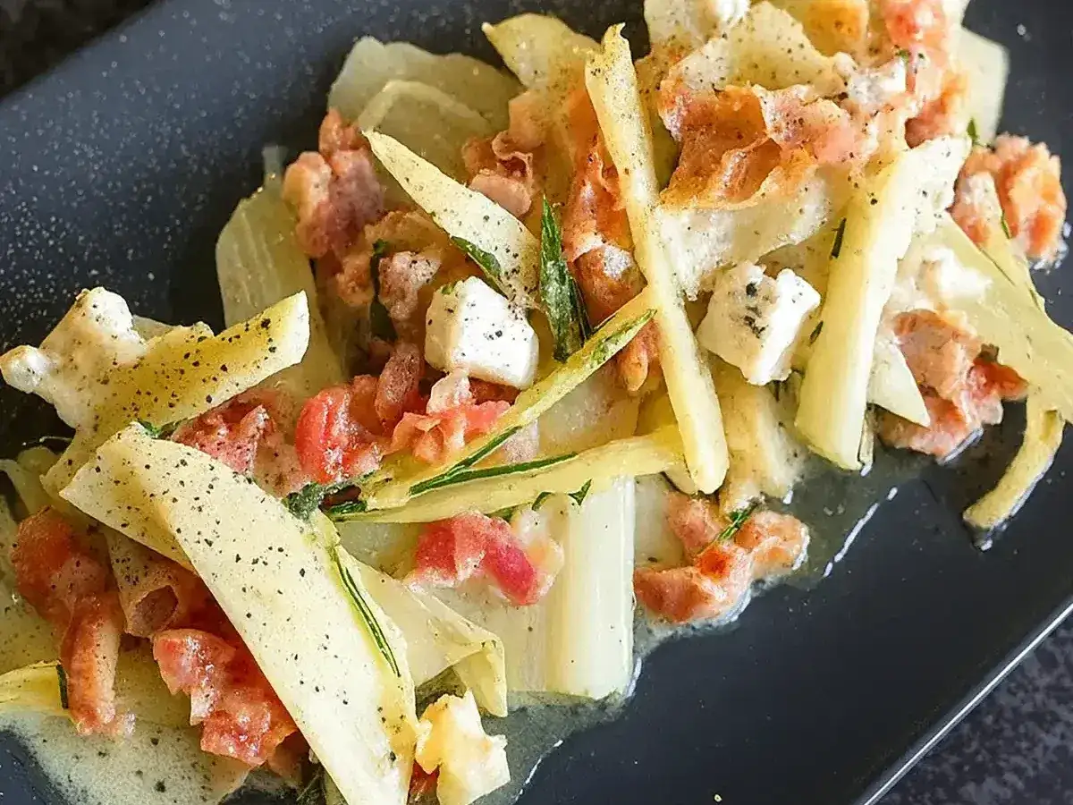 Coste alla piemontese: un piatto saporito con verdure, formaggio e pancetta croccante.