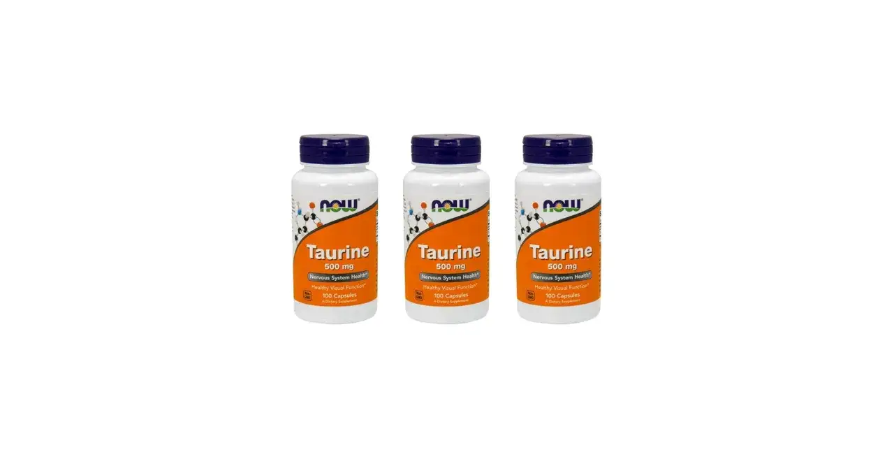Trzy butelki suplementu diety Taurine 500 mg. Czy tauryna pobudza? Ten suplement wspiera układ nerwowy i wzrok.