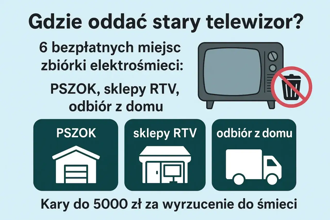 Gdzie oddać stary telewizor? 6 bezpłatnych miejsc zbiórki elektrośmieci: PSZOK, sklepy RTV, odbiór z domu. Kary do 5000 zł za wyrzucenie do śmieci.