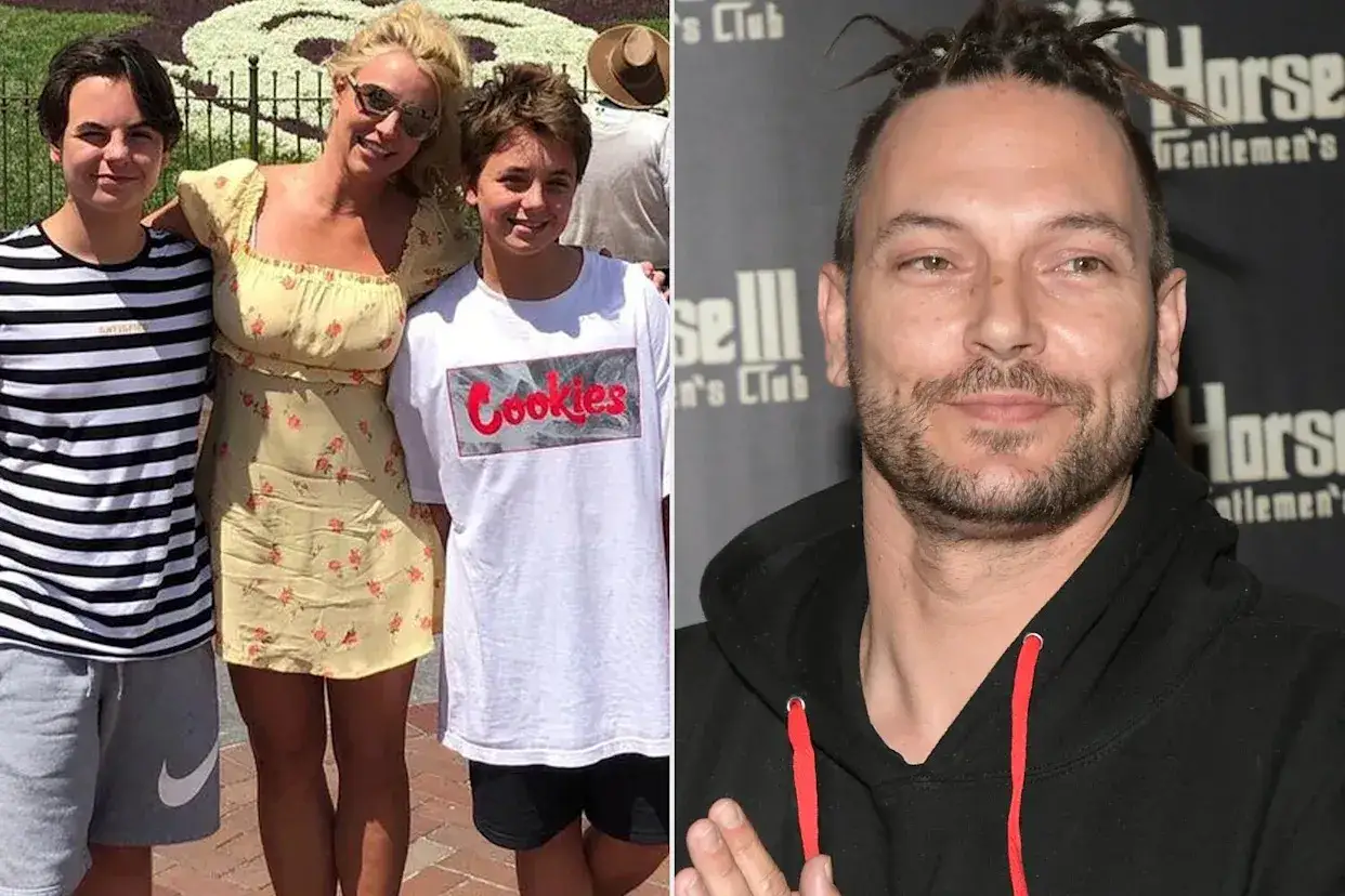 Britney Spears med sina barn, Sean Preston och Jayden James. Till h&ouml;ger syns Kevin Federline.