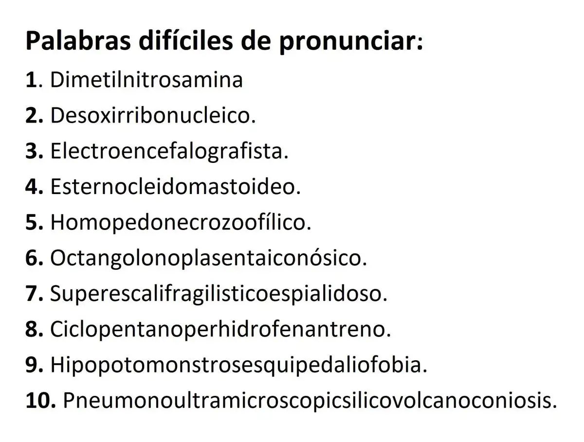 Lista de palabras dif&iacute;ciles en espa&ntilde;ol para pronunciar, incluyendo t&eacute;rminos m&eacute;dicos y el famoso 