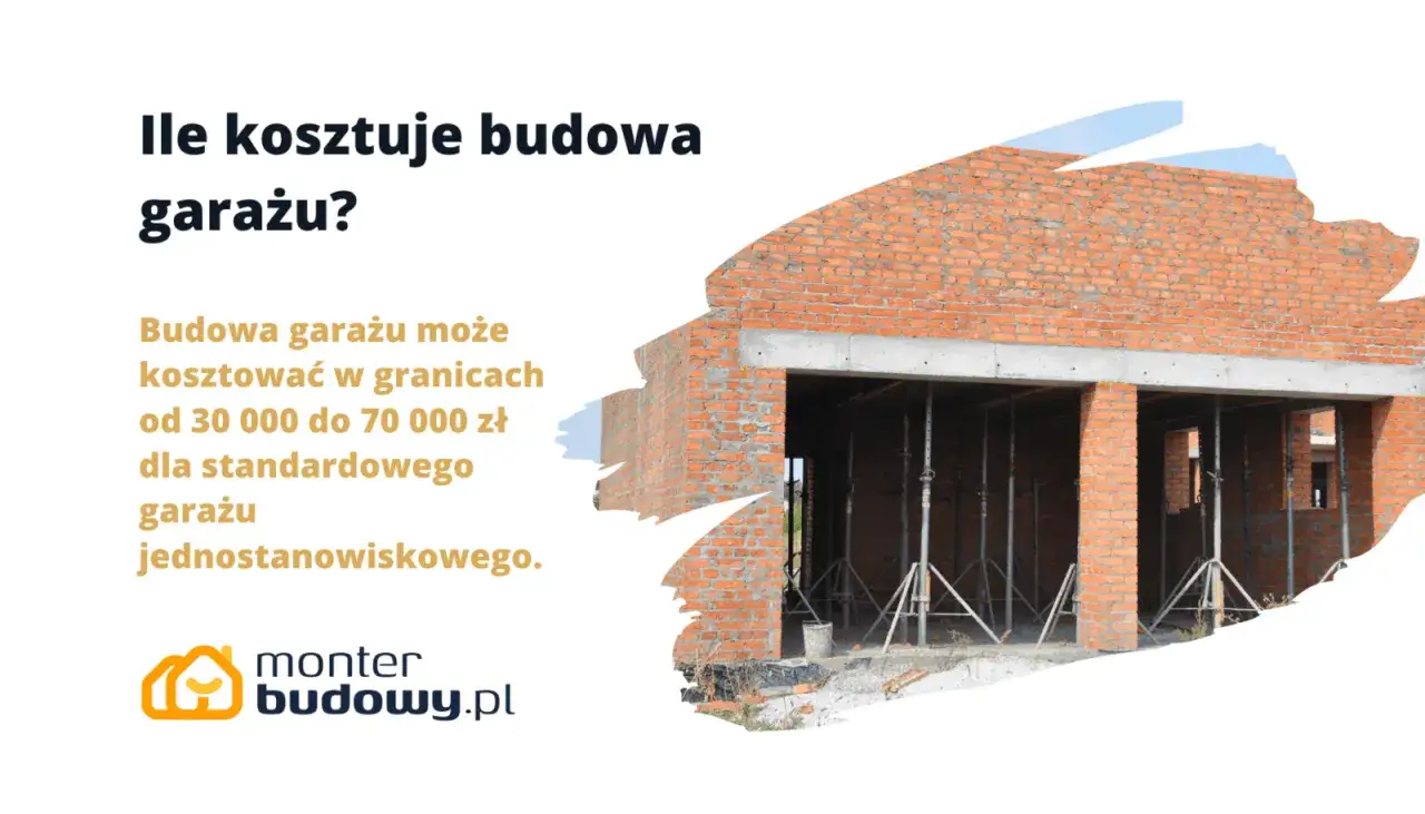 Budowa garażu murowanego: koszt od 30 do 70 tys. zł. Trwa budowa garażu z cegły, widoczne są podpory konstrukcji.
