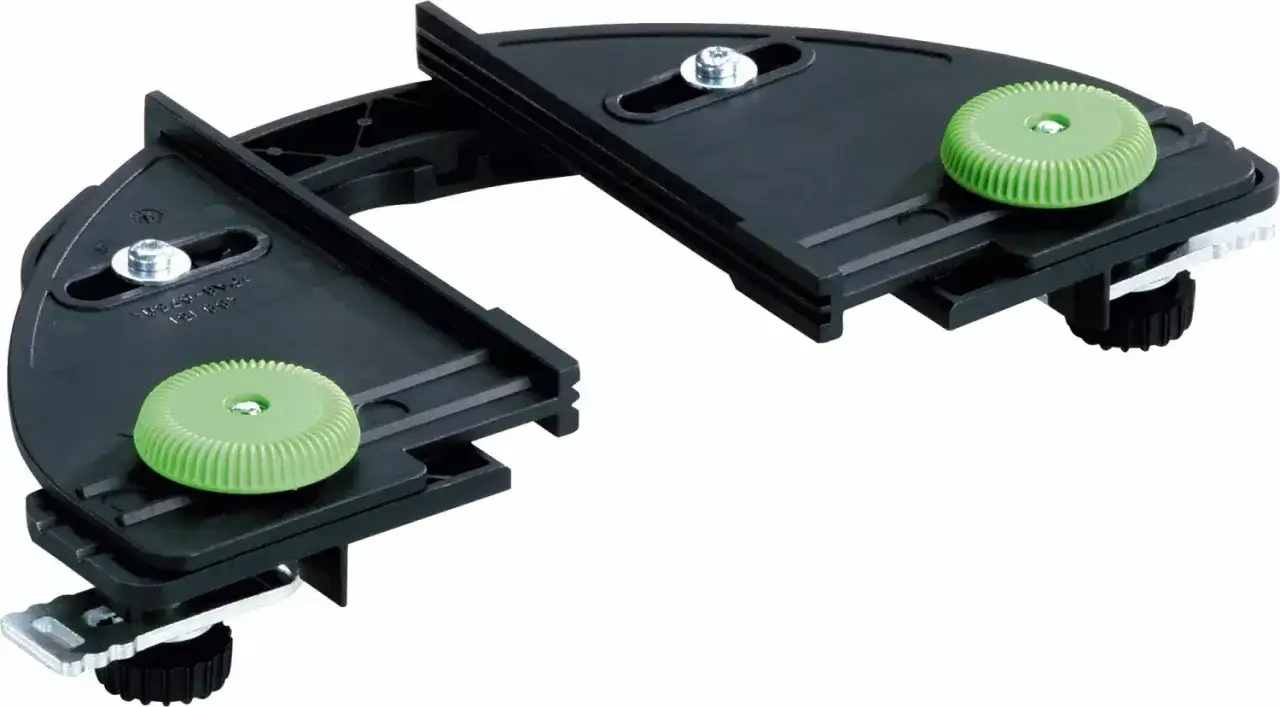 Accessoire de guidage noir avec molettes vertes, un outil de pr&eacute;cision pour vos travaux, l'origine Festool.