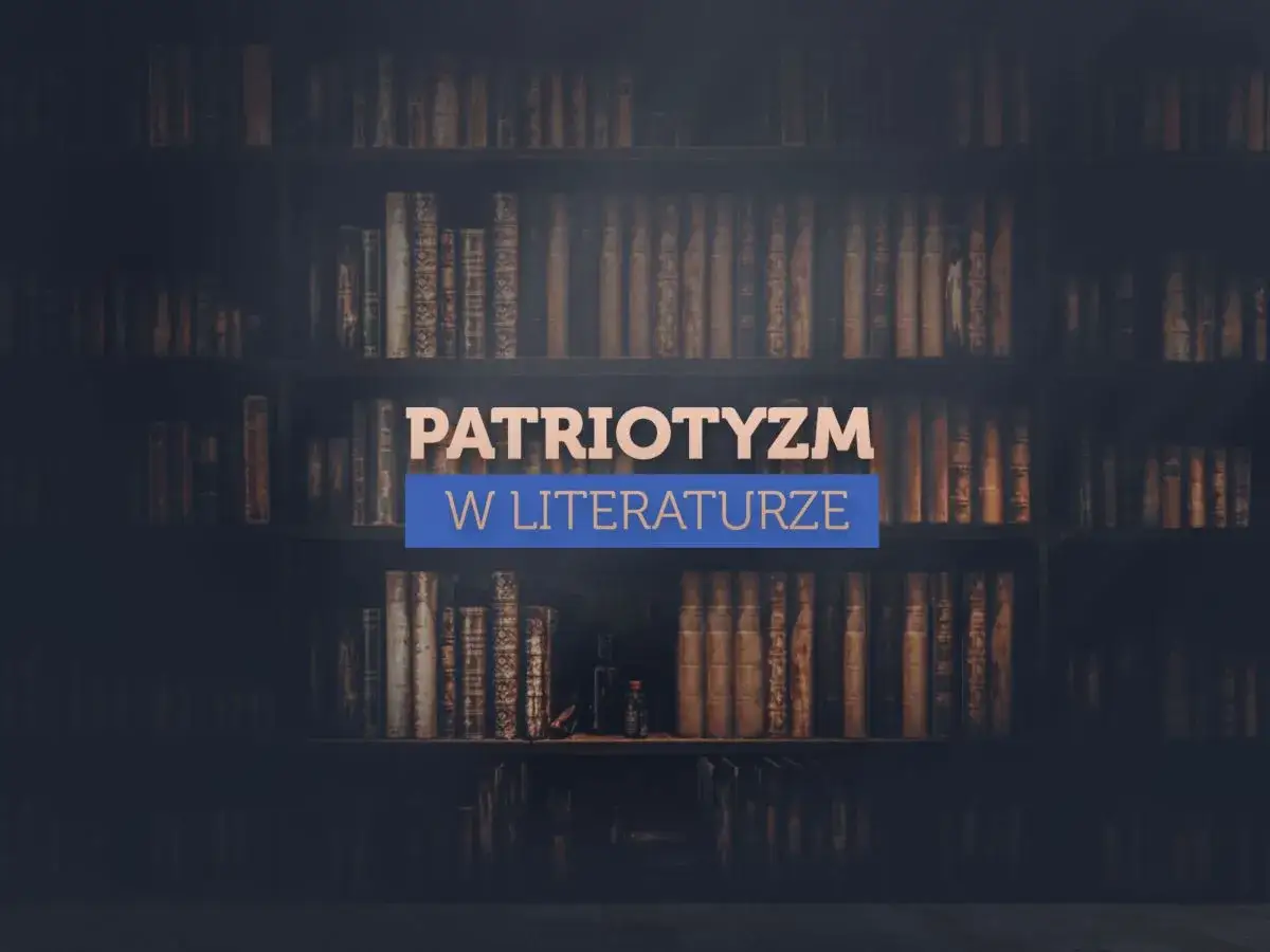 Stare księgi na półkach tworzą tło dla napisu 