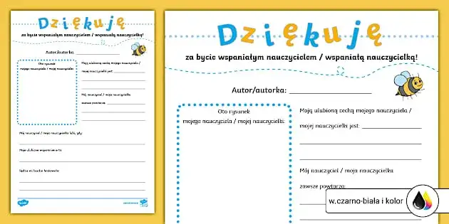 Uczeń wręczający nauczycielowi kartkę z podziękowaniami, wzruszenie