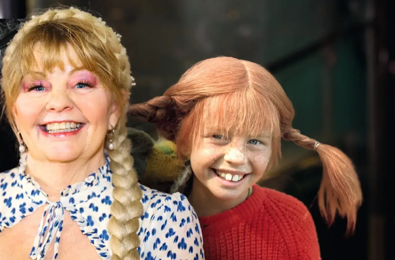 Tv&aring; glada kvinnor, en ung med fl&auml;tor som Pippi L&aring;ngstrump, och en &auml;ldre med liknande frisyr.