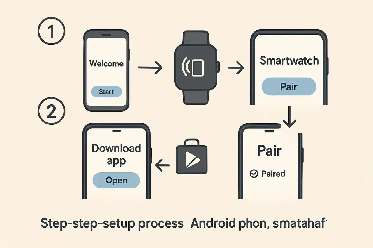 Guide pour comment r&eacute;gler une montre connect&eacute;e smartwatch : appairer via l'appli, puis lancer la connexion.