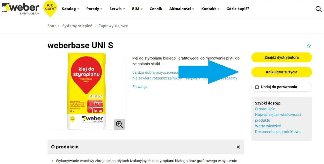 Kalkulator zużycia kleju do siatki na m2. Produkt weberbase UNI S do styropianu białego i grafitowego.