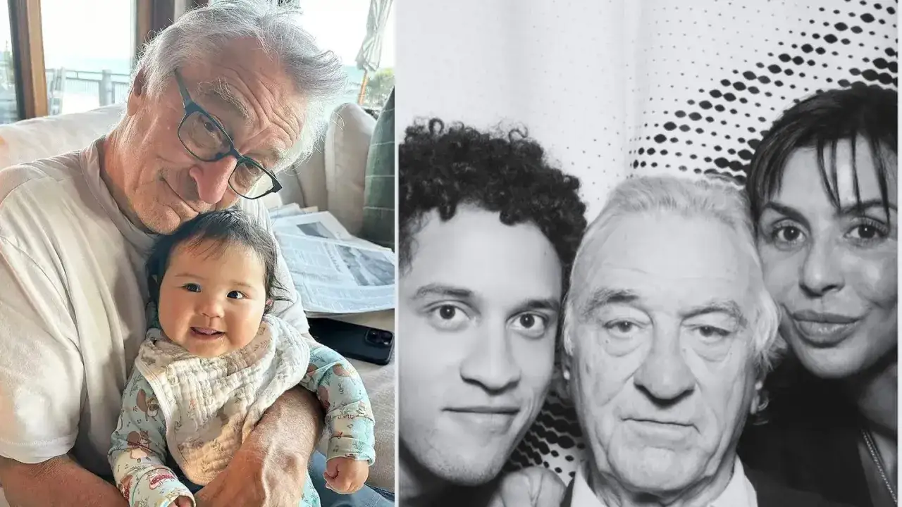 Robert De Niro z wnuczką i innymi dziećmi. Uśmiechnięty dziadek tuli malutką dziewczynkę.