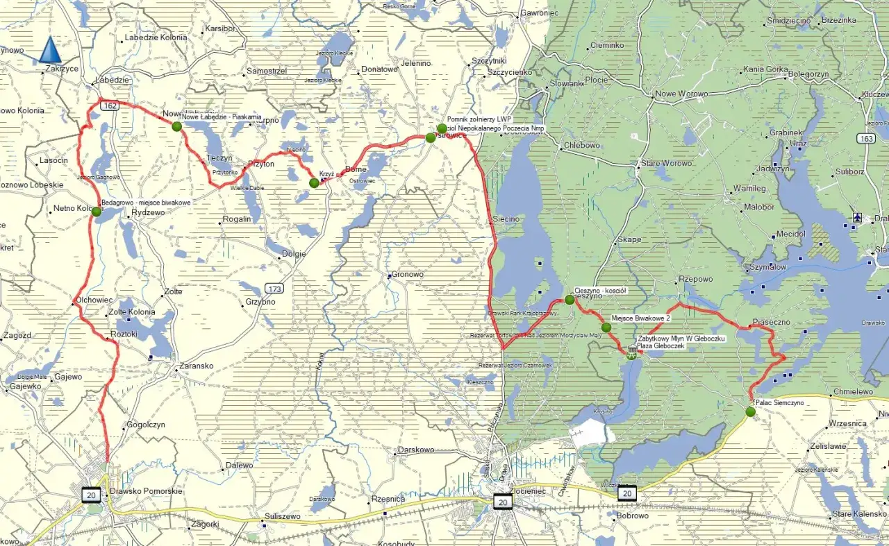 Mapa Pojezierza Drawskiego i Ińskiego