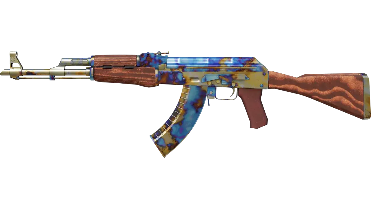 AK-47 z unikalnym wykończeniem Case Hardened, gdzie niebieski kolor przypomina drogocenny kamień.