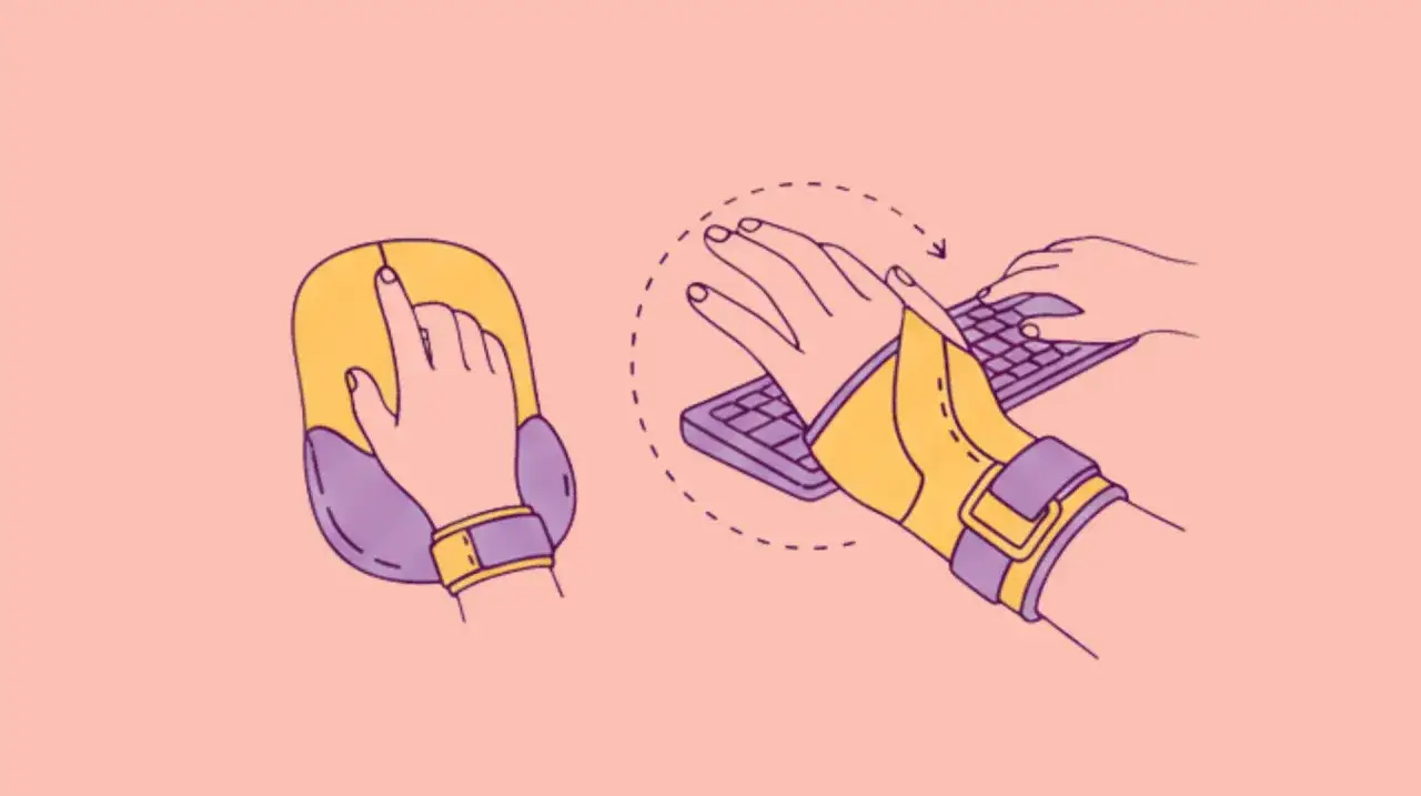 H&auml;nde mit Handgelenkorthesen am Computer. Die Frage 