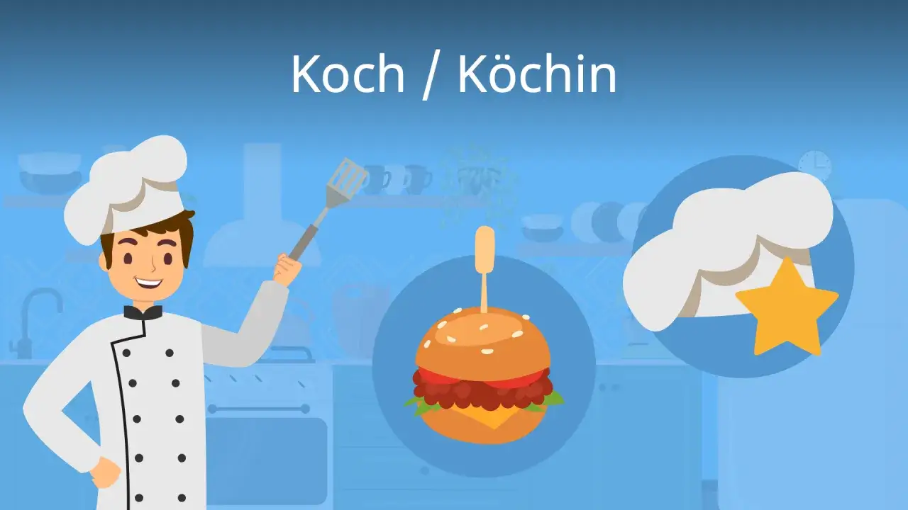 Ein Koch mit Kochm&uuml;tze und Burger-Symbol. Das Bild thematisiert den Koch / K&ouml;chin und das Koch gehalt.