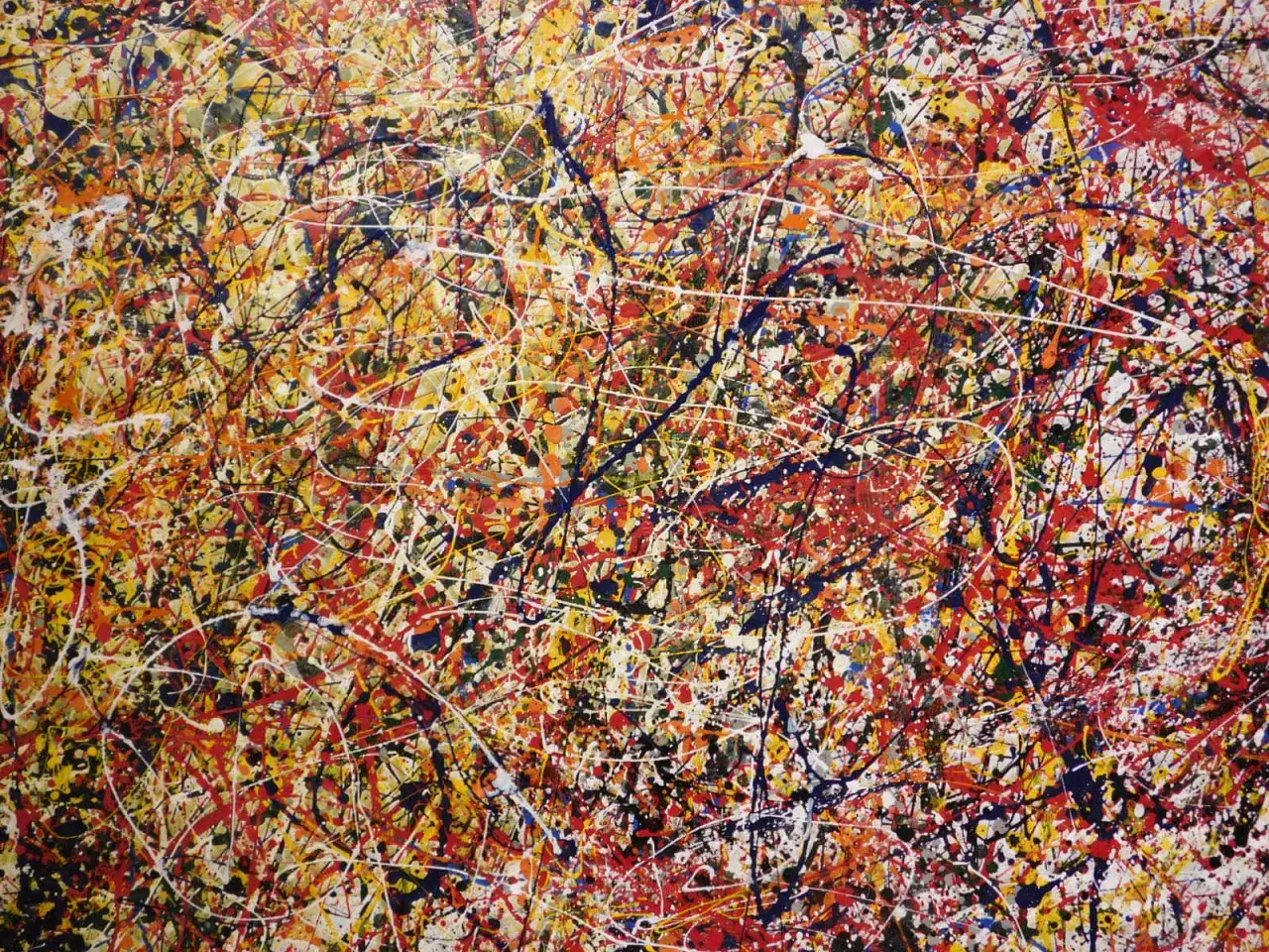 &OElig;uvres d'art de Jackson Pollock : une explosion de couleurs vives, de lignes entrelac&eacute;es et de gouttes de peinture cr&eacute;ant un chaos organis&eacute;.