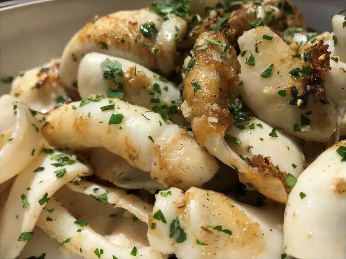D&eacute;licieuse seiche &agrave; la plancha, parsem&eacute;e de persil frais et d'ail croustillant. Un plat simple et savoureux.