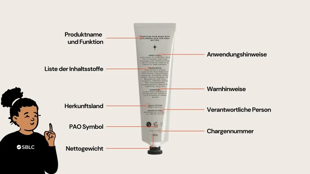 Die Tube zeigt, was BHT ist: eine feuchtigkeitsspendende Gesichtsmaske mit Hyaluronsäure und Sheabutter. Die Inhaltsstoffe sind aufgelistet.